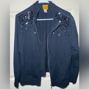 Ruby Rd.‎ Black Zip-Up Jacket with Sequin Embellishments, Women's Size XL